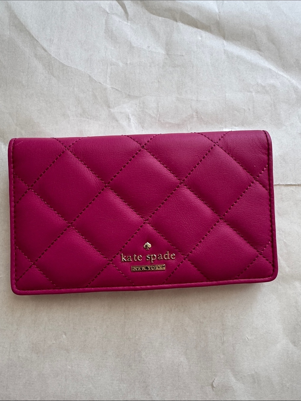 kate spade Quilted Fuchsia Leather Card Wallet with Gold Logo